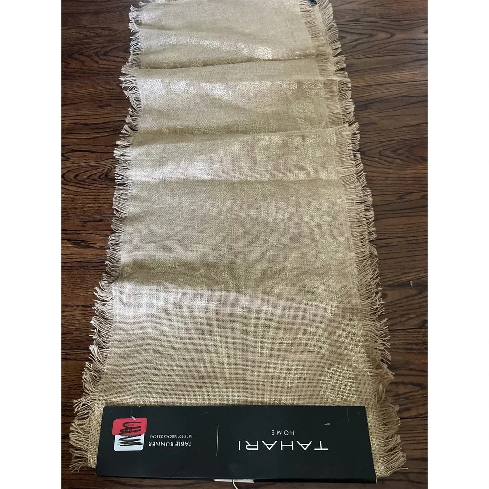 Tahari Home Table Runner 16 X 90 Tan Burlap Gold Color Fall Leaf Thanksgiving